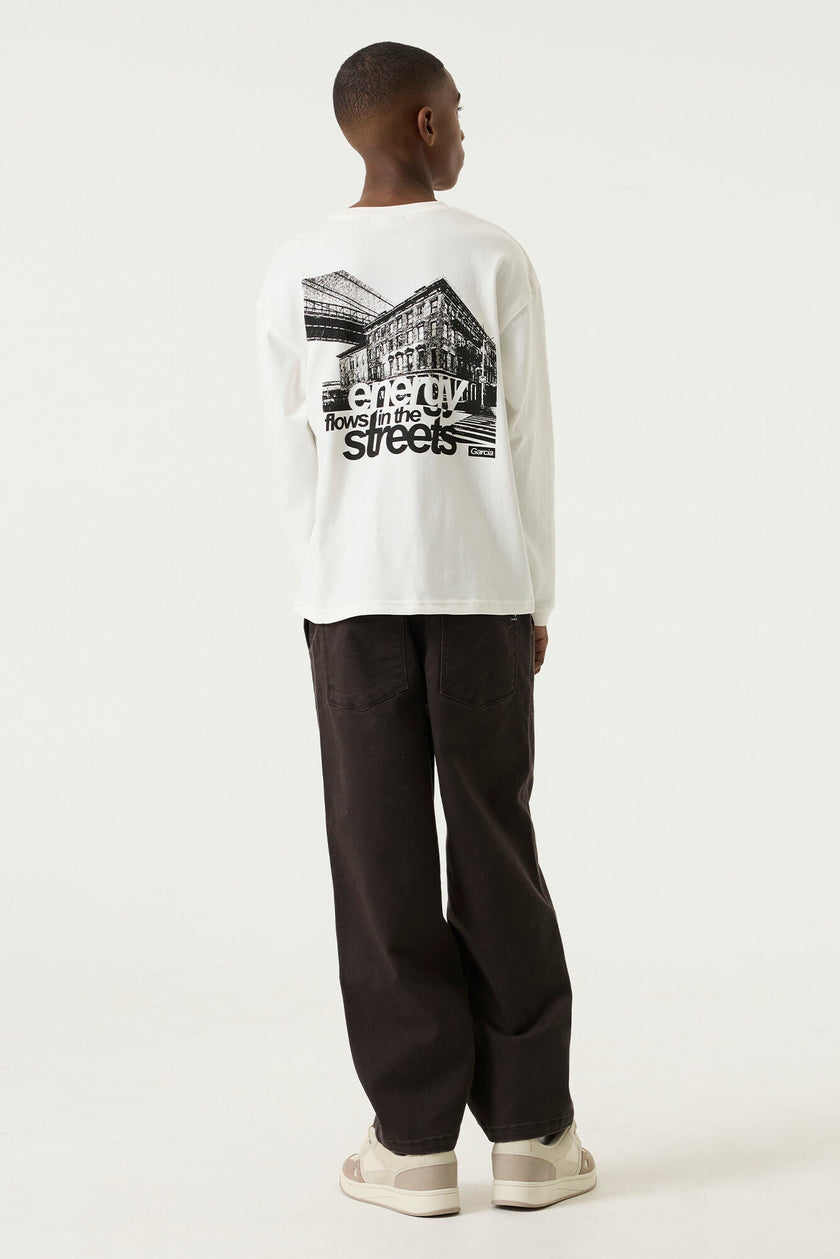 GARCIA Boys Teens T-shirt Long Sleeve Off White