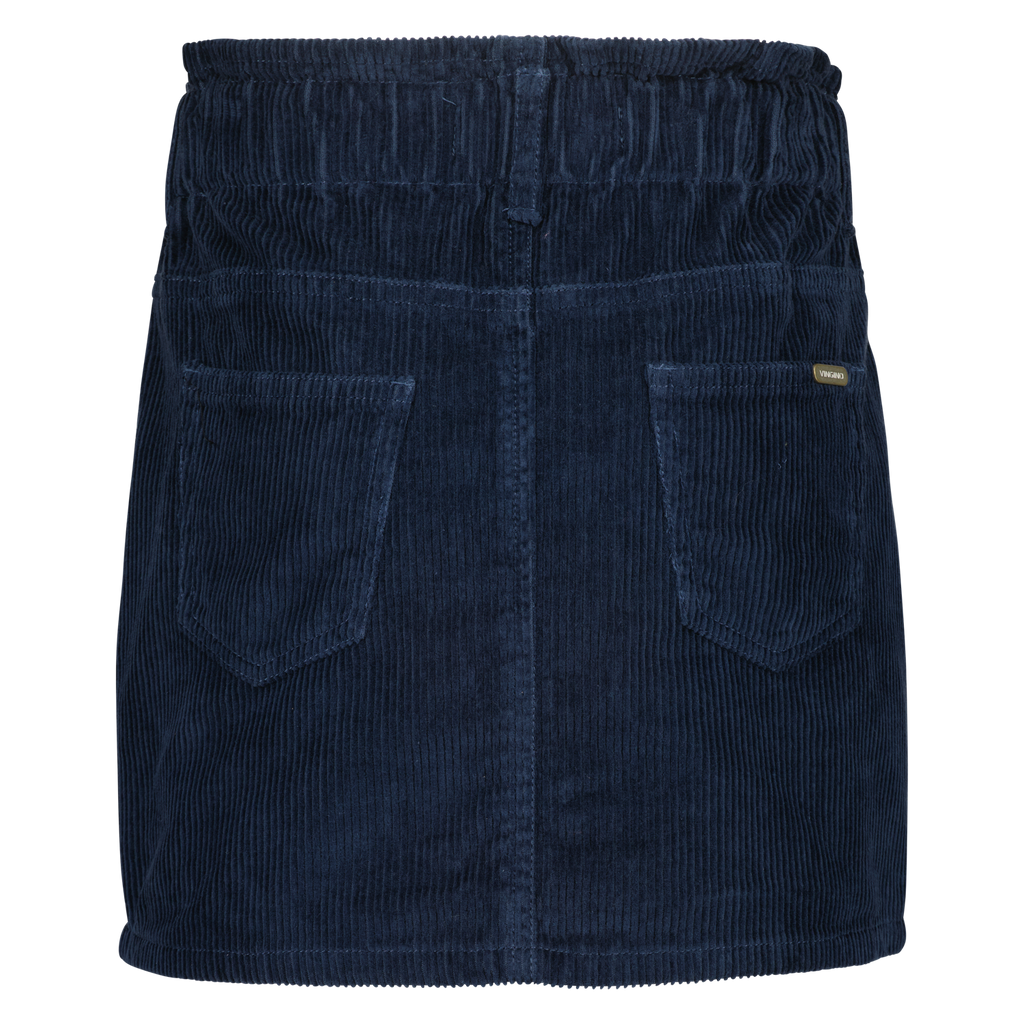 Details: Mini skirt with button and zip closure. Elastic waistband and pockets.  Color: dark blue  Composition: 100% cotton 