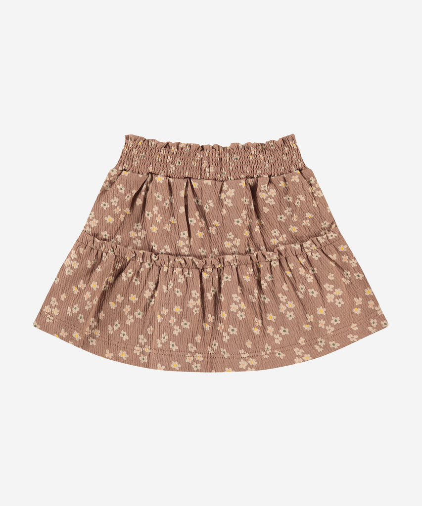 Details: Skirt with all over print flowers and elastic waistband.  Color: pink wood  Composition: 96% cotton/3% polyester/1% elasthan
