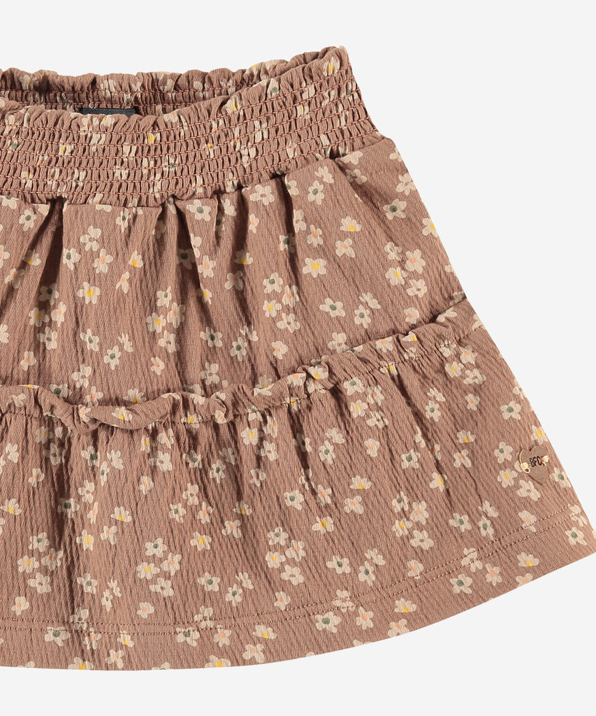 Details: Skirt with all over print flowers and elastic waistband.  Color: pink wood  Composition: 96% cotton/3% polyester/1% elasthan
