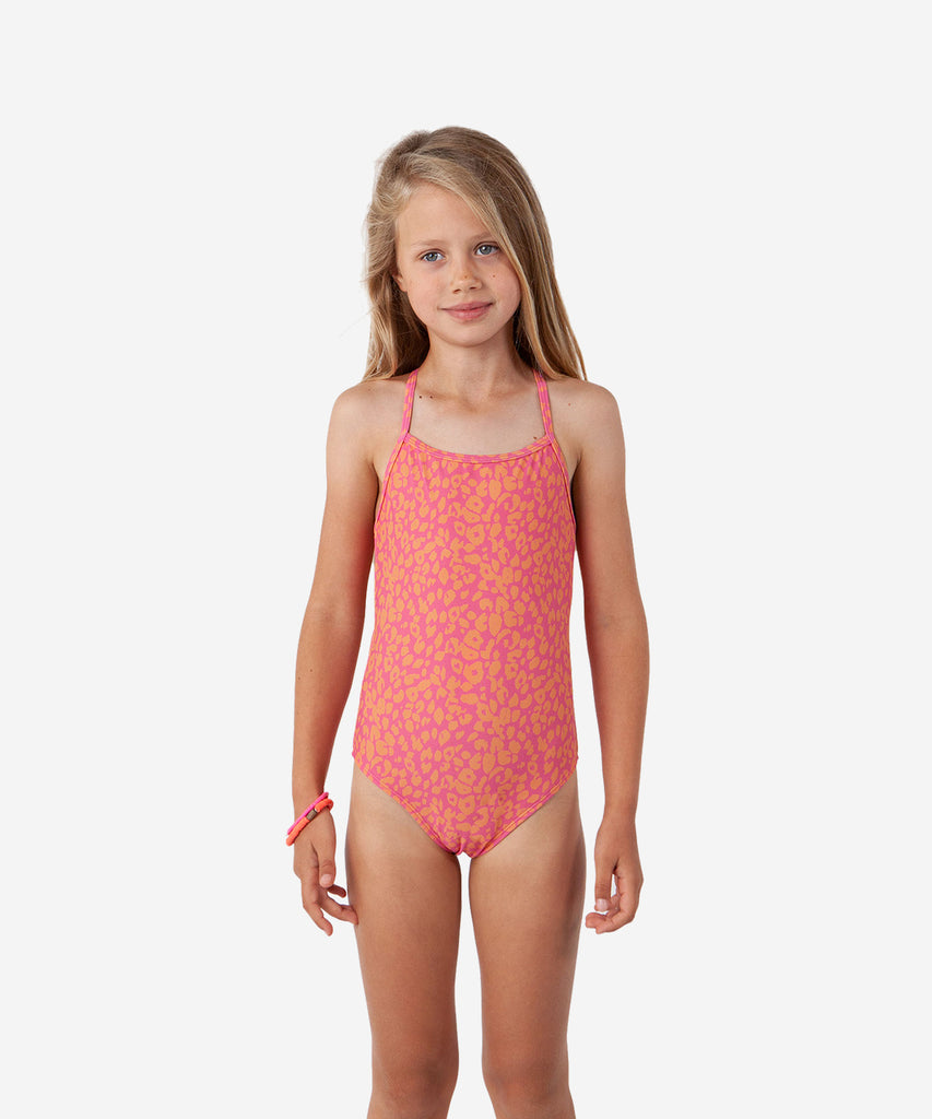 Details: The Delia One Piece comes in a terra - pink leopard print. The one piece has fancy ruffels at the back.  Color: orange pink  Composition: 75% Polyamide/Nylon 15% Elastane 10% Polyester  
