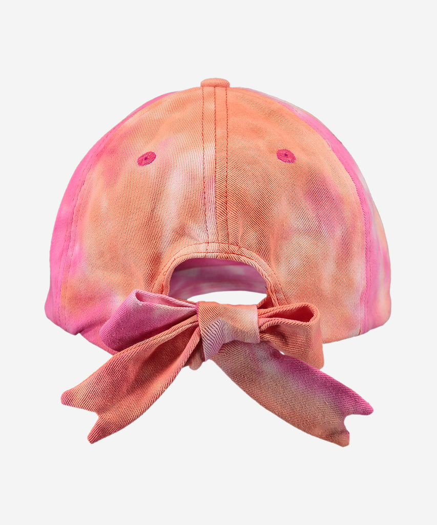 Details: The Flamingo Cap is a lined, cotton cap with a bow tie closure at the back for an adjustable fit.  Sizing:  50cm - Age: 1,5-3Y  53cm - Age: 4-8Y  Color: fuchsia orange  Composition: 85% Cotton 15% Polyester 