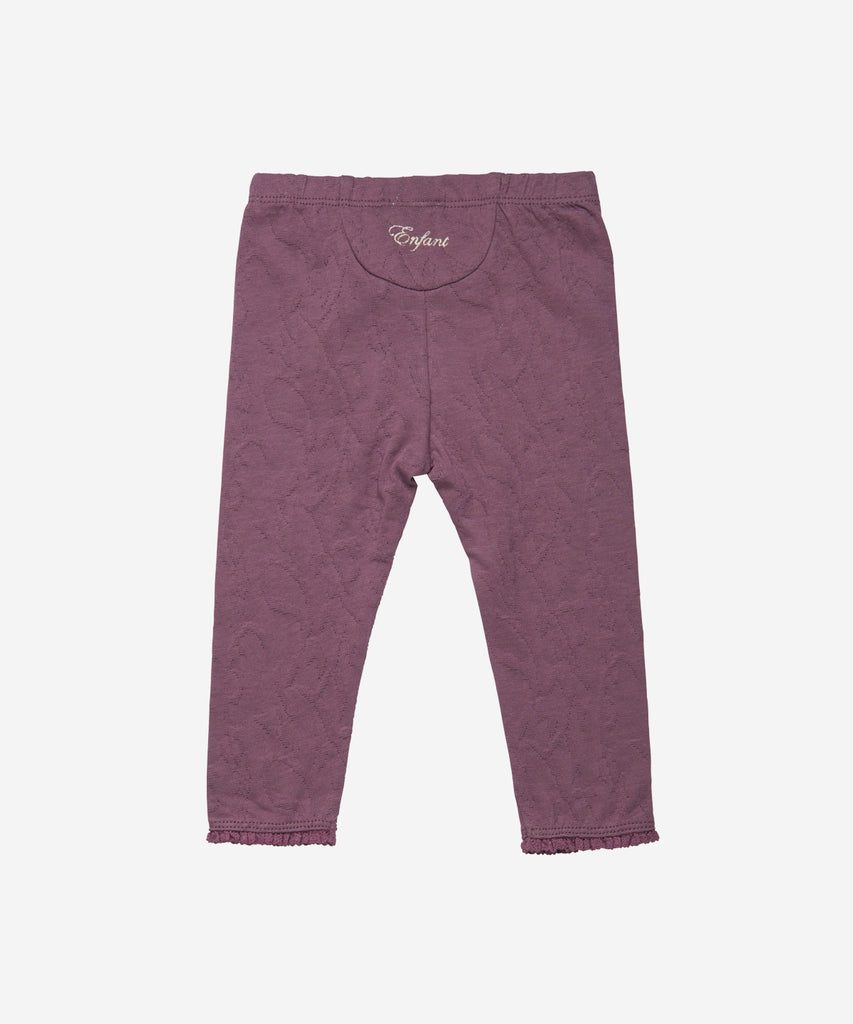 Details: Nice comfy leggings with an elasticated waistband.  Color: flint purple  Composition:  Organic Jacquard Jersey 100% cotton. 