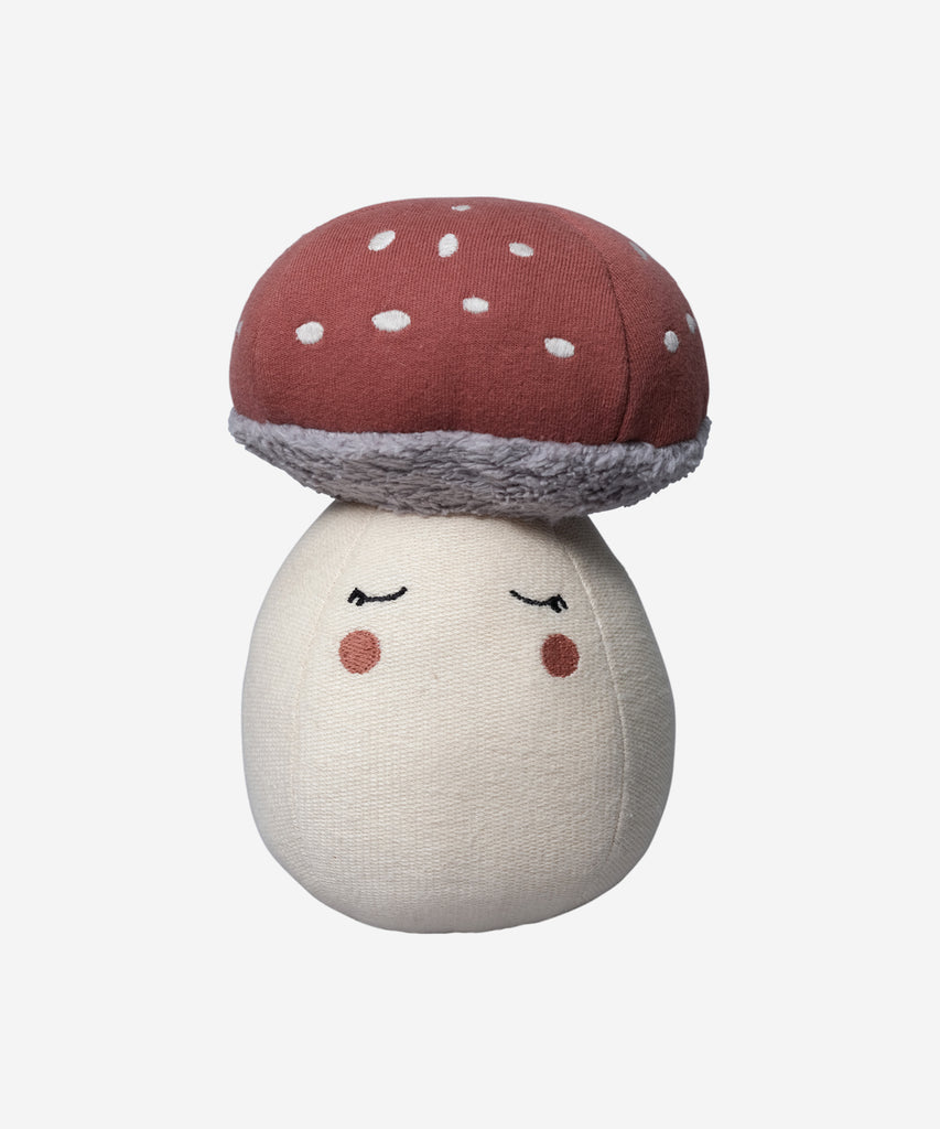 Fabelab  Fabelab's lovable Mushroom character is here to entertain the family’s youngest. Get your little one giggling as our Mushroom Tumbler rolls, tinkles and topples, yet never falls down.  Size: 15x11 cm   Material: 100% crganic cotton, corn fibre filling   Designed in Denmark 