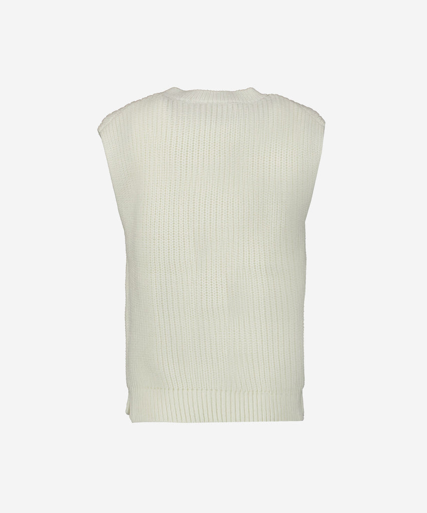 Details: Knitted sweater vest in off white.  Round neckline.   Color: Off white   Composition:  60% Cotton, 40% Acryl  