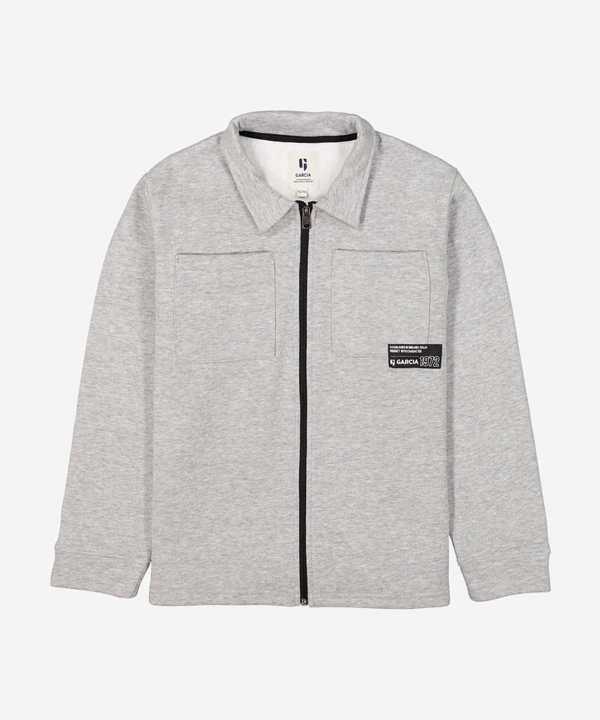 Details: Sweat cardigan with collar and zip closure.  Color: ﻿Grey melee    Composition:  80% Cotton, 20% Polyester
