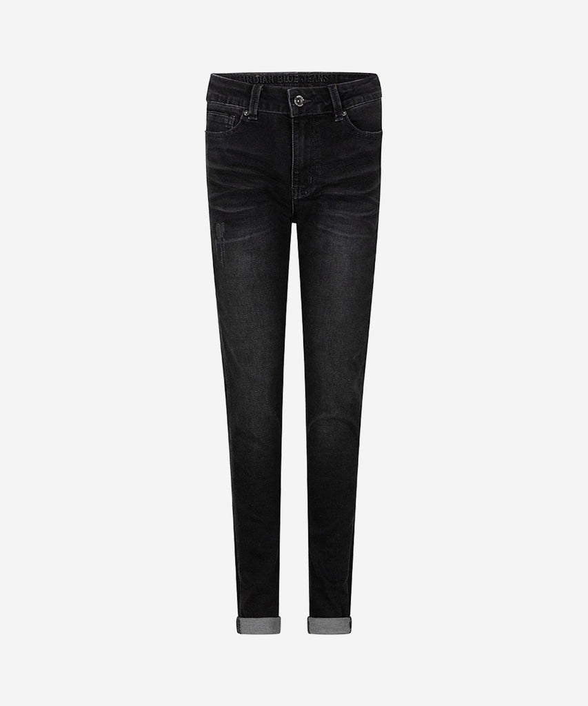 Indian Blue Jeans Boys Collection  Details: You never get tired of jeans! A tapered fit boys 5 pocket jeans in a black used washed denim.  Color: Used black denim 