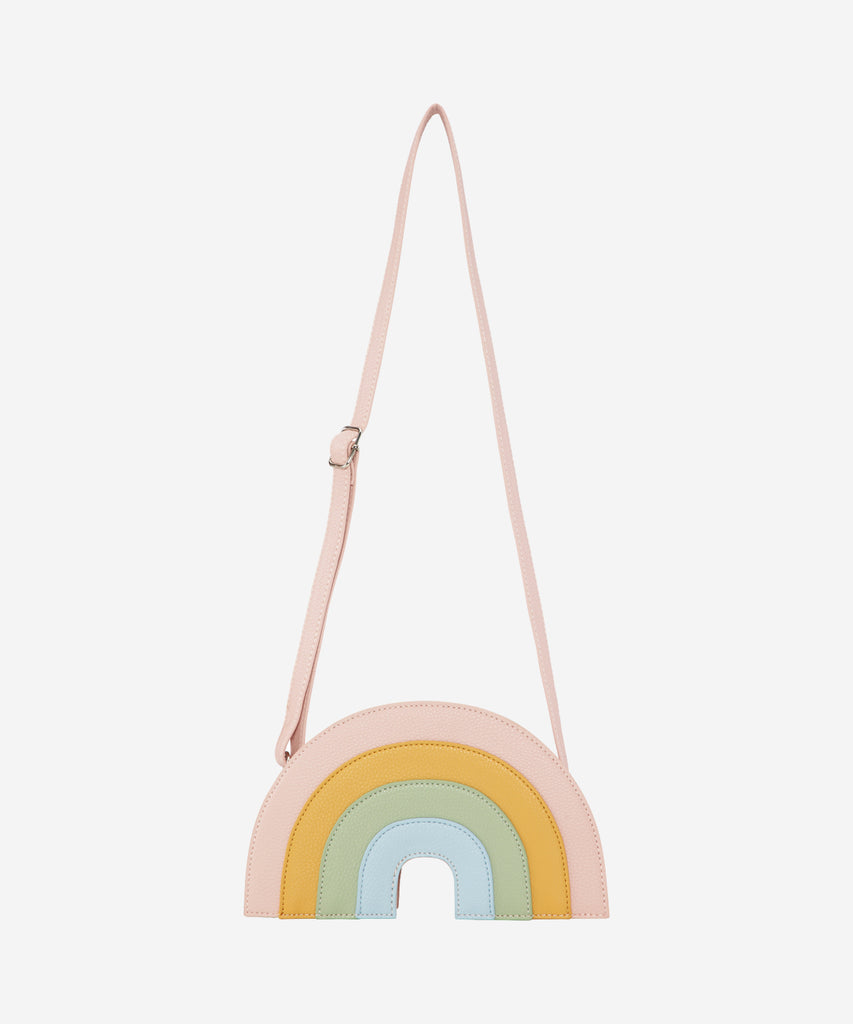 Details: Rainbow shaped cross body bag with zipper closure and adjustable shoulder strap.   Color: Rainbow  Composition:  100% Polyurethane 
