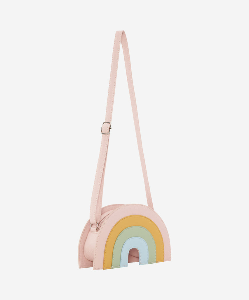 Details: Rainbow shaped cross body bag with zipper closure and adjustable shoulder strap.   Color: Rainbow  Composition:  100% Polyurethane 