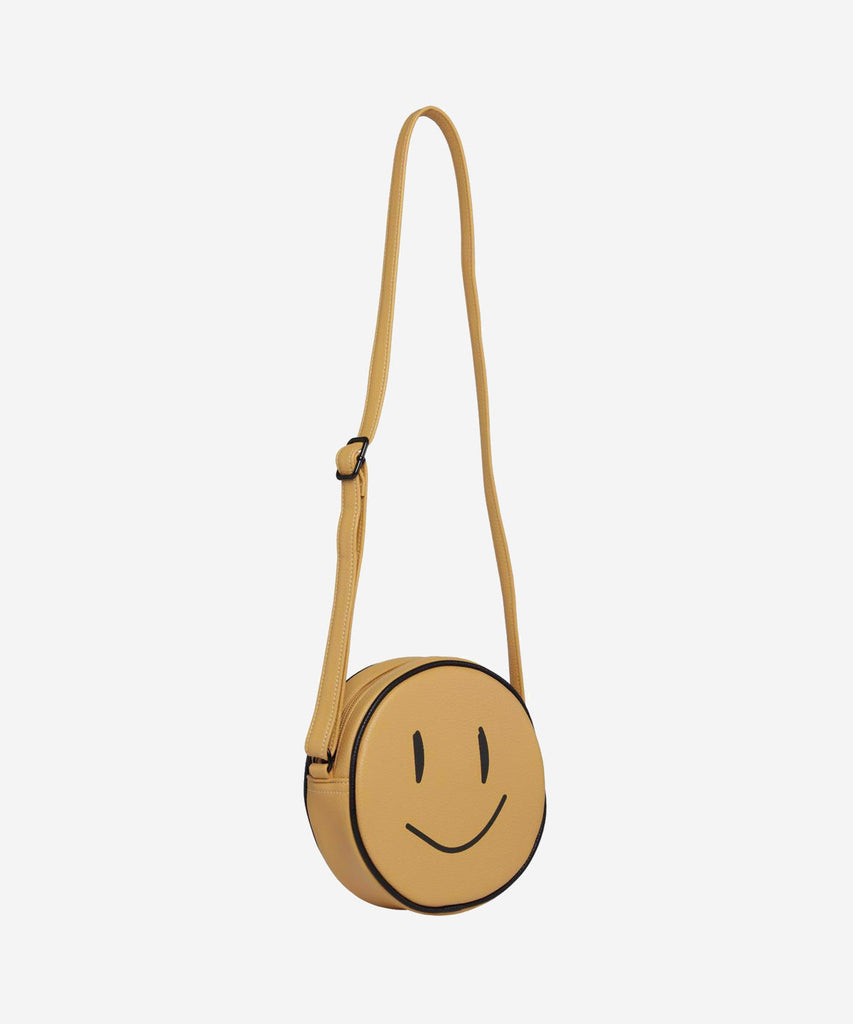 MOLO  Smiley round shaped cross body bag with zipper closure and adjustable shoulder strap. Color: hazy sun yellow  Composition: 100% PU