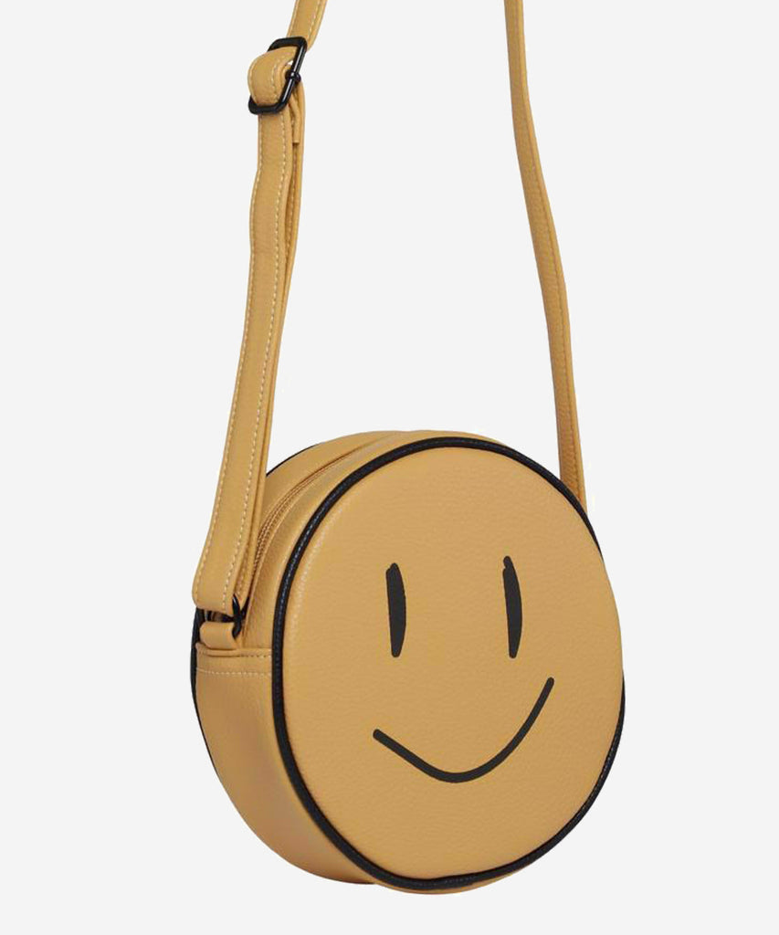 MOLO  Smiley round shaped cross body bag with zipper closure and adjustable shoulder strap. Color: hazy sun yellow  Composition: 100% PU