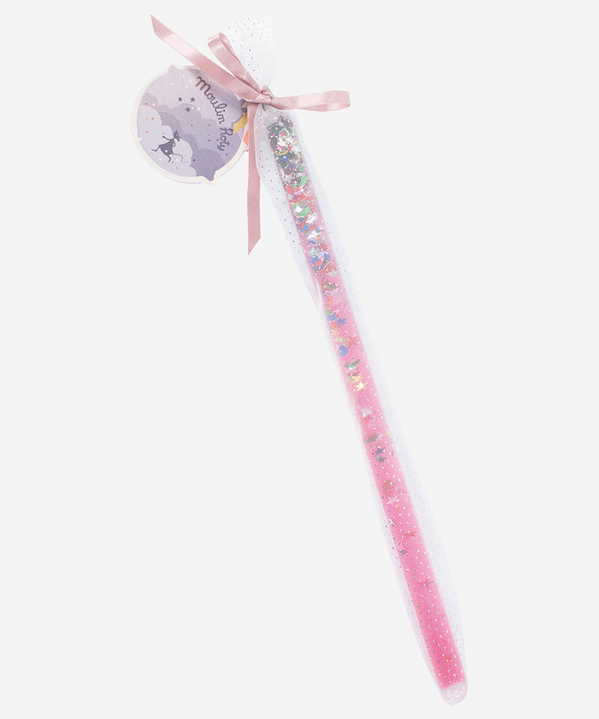 MOULIN ROTY  Magic wand, each slipped into a tulle case and tied with a satin ribbon, made of a plastic tube containing a colourful gel and a multitude of sequins. Let the magic begin.