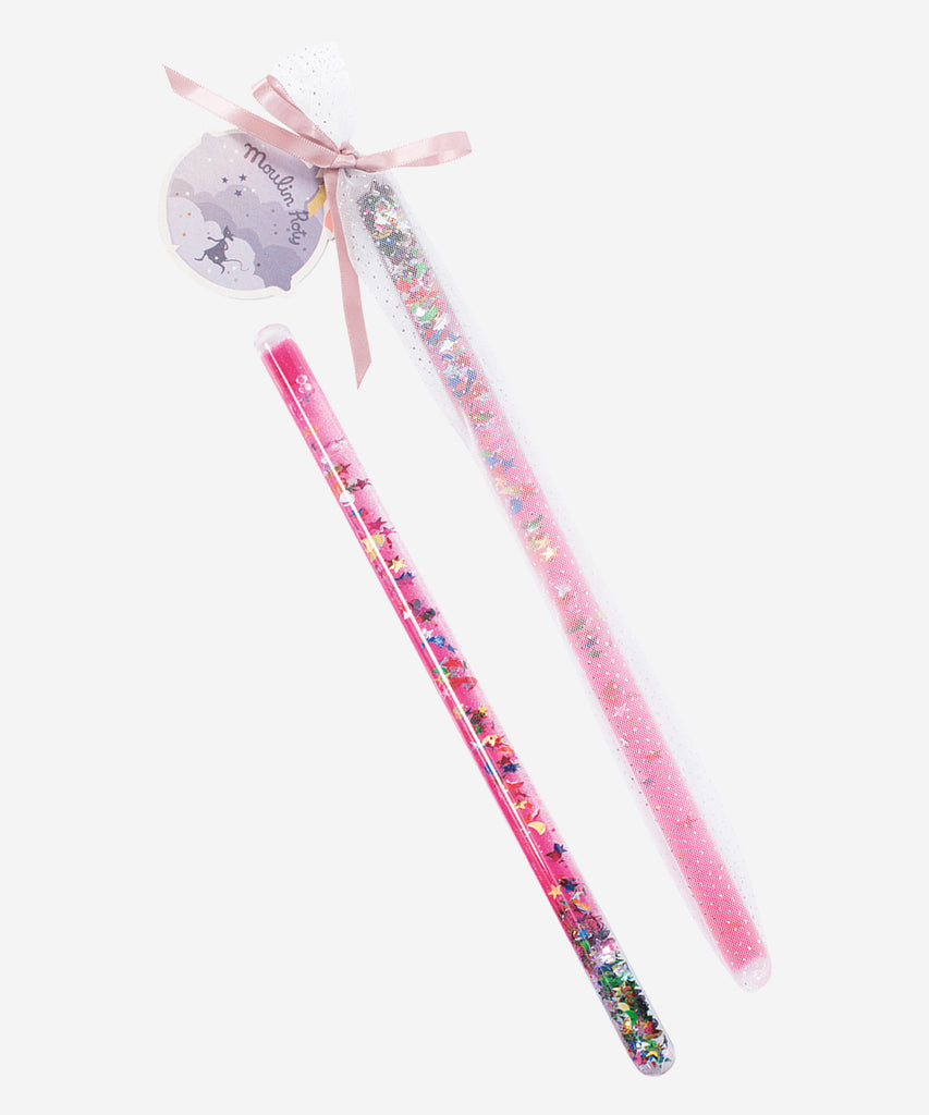 MOULIN ROTY  Magic wand, each slipped into a tulle case and tied with a satin ribbon, made of a plastic tube containing a colourful gel and a multitude of sequins. Let the magic begin.