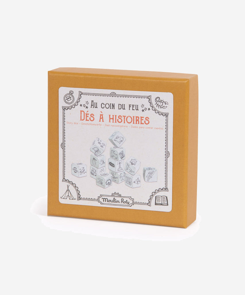 MOULIN ROTY   Details: Perfect for a cosy night in by the fire: 12 illustrated dice you can throw all at once or one at a time to make up a story together or by taking turns. There's no winner or loser, just lots of imaginative stories! 