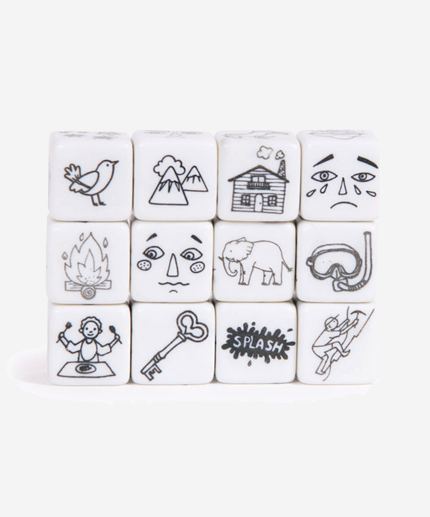 MOULIN ROTY   Details: Perfect for a cosy night in by the fire: 12 illustrated dice you can throw all at once or one at a time to make up a story together or by taking turns. There's no winner or loser, just lots of imaginative stories! 