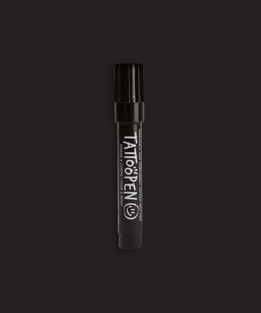 Nailmatic   TEMPORARY FELT PEN in Black for face & body.   Vegan, Cruelty-free.   This is a unique concept: embrace TATTOOPEN’s drawing adventures for creative family (and friends) time! This black felt pen enables them (and you) to create washable temporary tattoos. Up to 60% water-based: a formula that respects sensitive skins. Easy to use: flexible and precise « paintbrush » tip to draw thin or thick lines. 