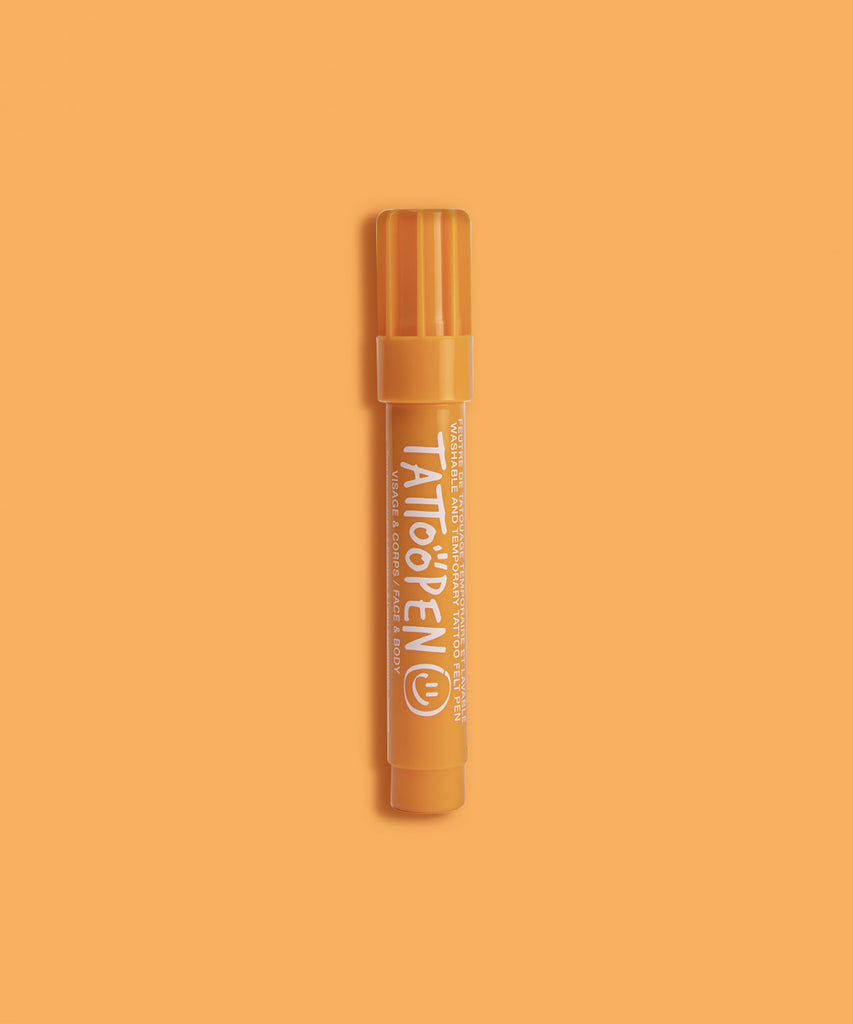 Nailmatic   TEMPORARY FELT PEN in Orange for face & body.   Vegan, Cruelty-free.   This is a unique concept and thrilling: let your imagination flow with TATTOOPEN, what a creative journey! This orange felt pen enables you to create washable temporary tattoos. Hop on a thrilling creative journey and discover skin art. Quick-dry, washable. A gentle formula, made with up to 60% water.