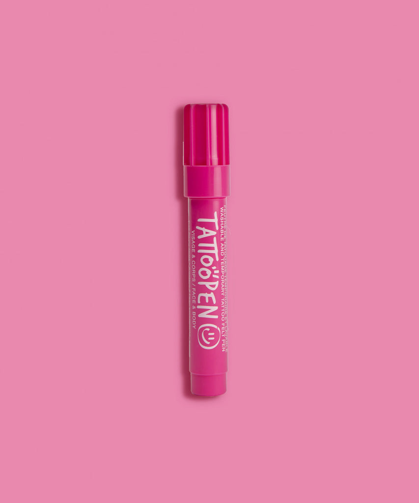 Nailmatic   TEMPORARY FELT PEN in Pink for face & body.   Vegan, Cruelty-free.   Create tattoos, draw shapes and patterns on your face and body. Fuel your imagination and set your creativity free. This pink felt pen enables you to create washable temporary tattoos. A great way to explore skin art. With TATTOOPEN, fuel your imagination and set your creativity free. Skin art can really be thrilling! Easy-to-use, dries quickly, washes away with soapy water. 60% water-based.