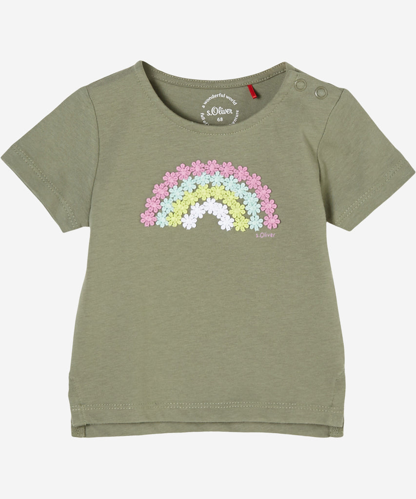 S.OLIVER Baby Girls Collection ﻿   Details: Short sleeved t-shirt with rainbow   Color: Khaki  Composition: 100% CO 