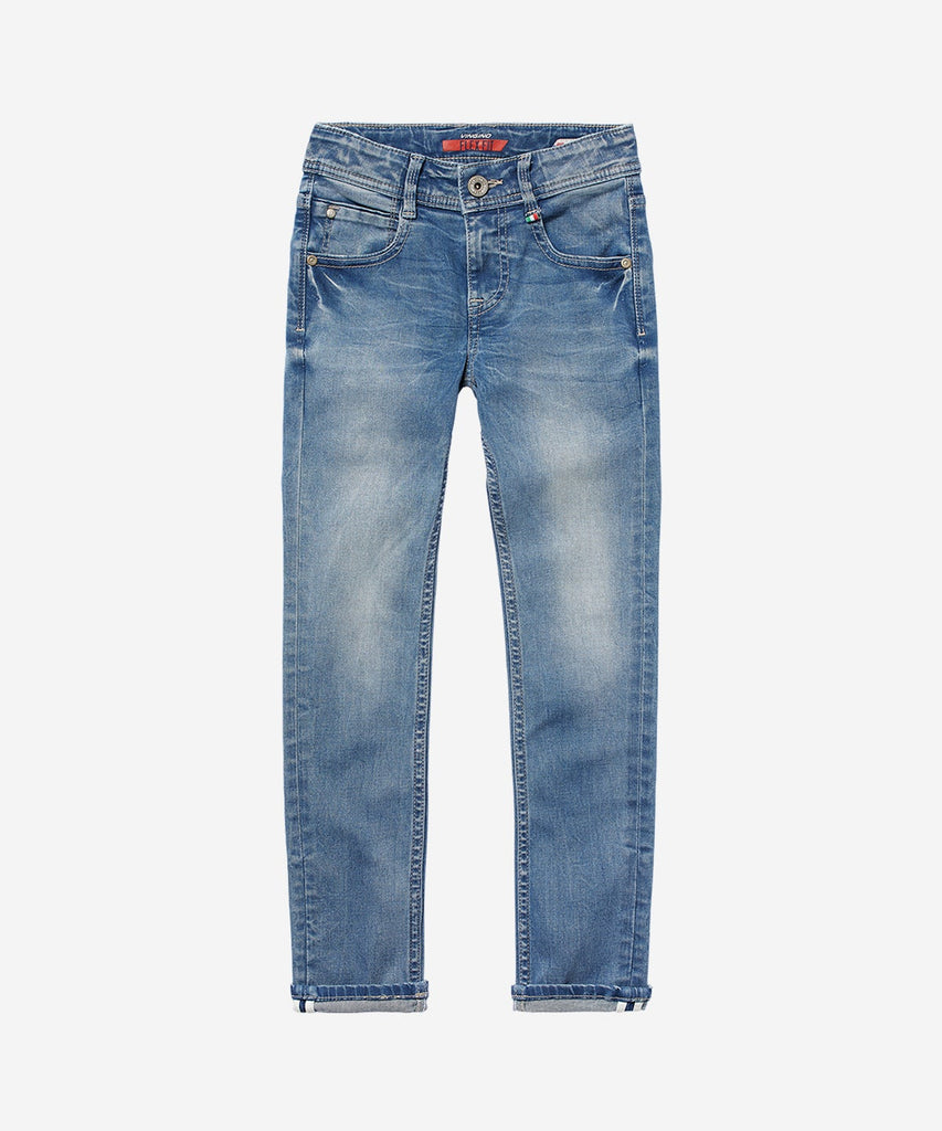 VINGINO Boys Basic Collection  Details: Apache Jeans Skinny Flex Fit, the classic boys jeans by Vingino with 5 pockets, belt loops and adjustable waist inside.  Fit: skinny flex fit  Color: mid blue wash 