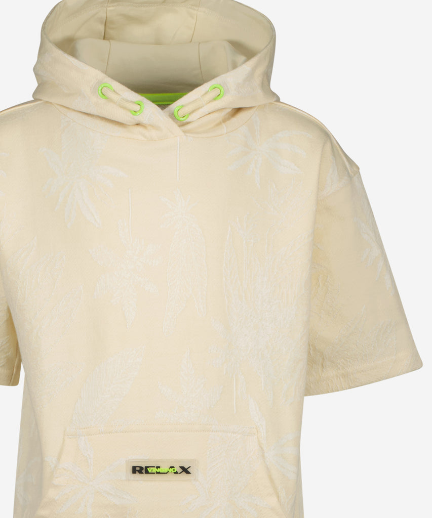 Details: Short sleeve hooded t-shirt with kangaroo pouch.  Color: Vanilla  Composition: 100% Cotton 